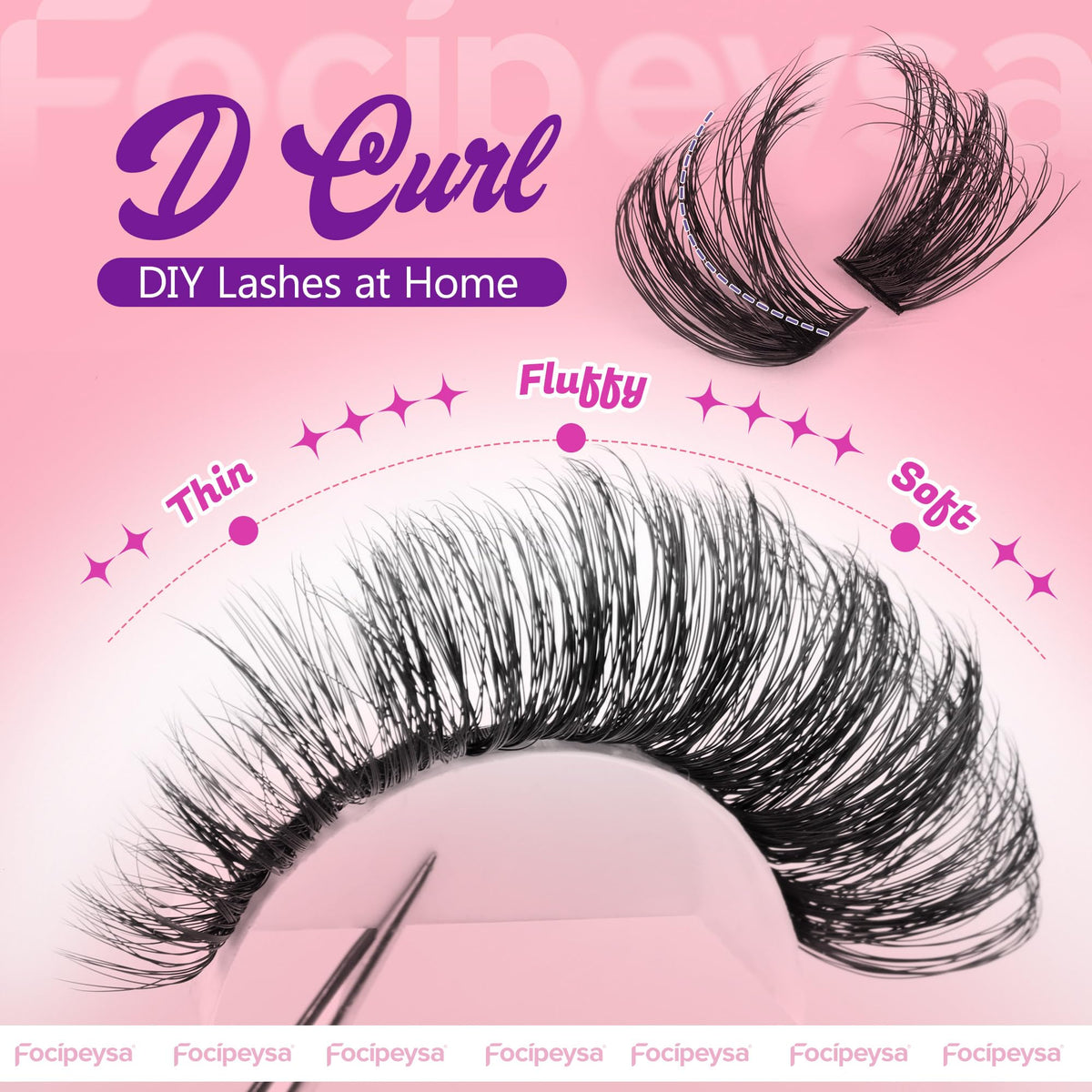 Focipeysa Fluffy Lash Clusters with a makeup brush and mirror