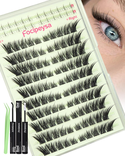 Focipeysa Fox Eye Lash Clusters Kit front view with lash bond and tweezers