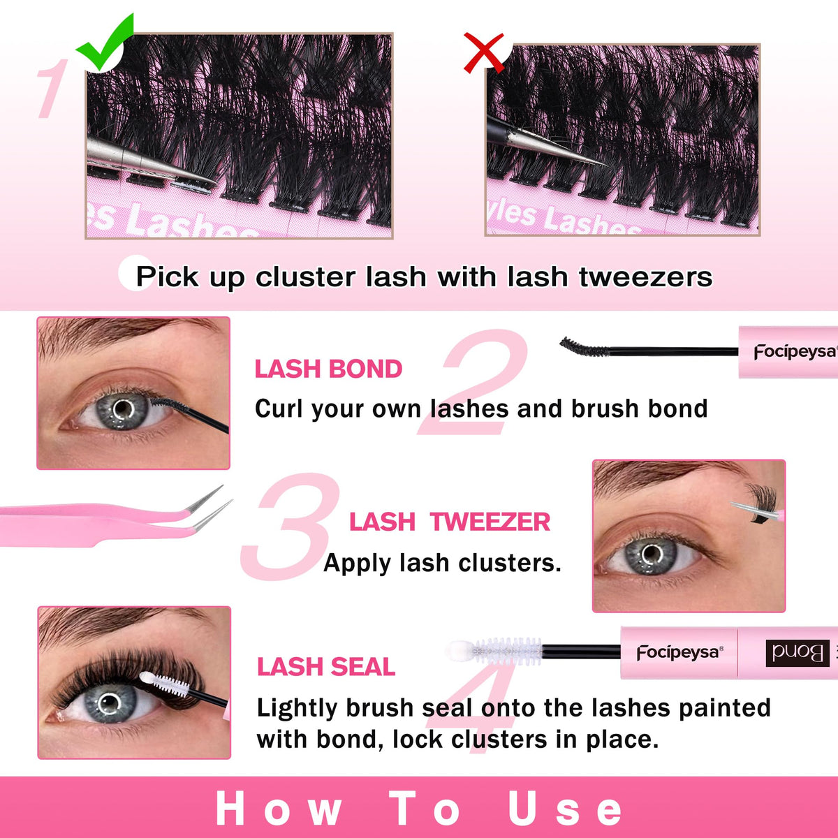 Focipeysa lash extension kit components laid out on a table