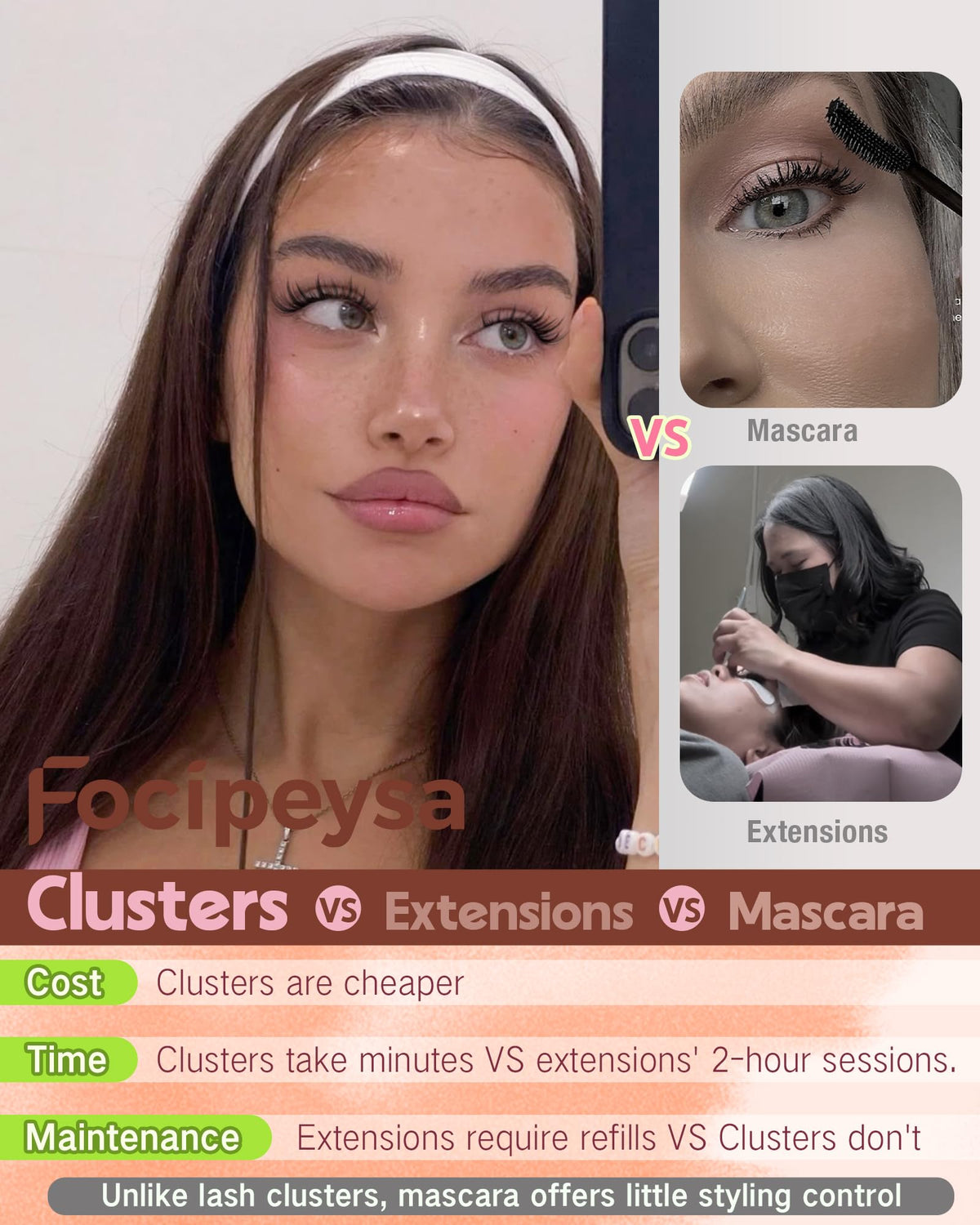 Focipeysa Manga Lash Clusters in a beauty routine setting
