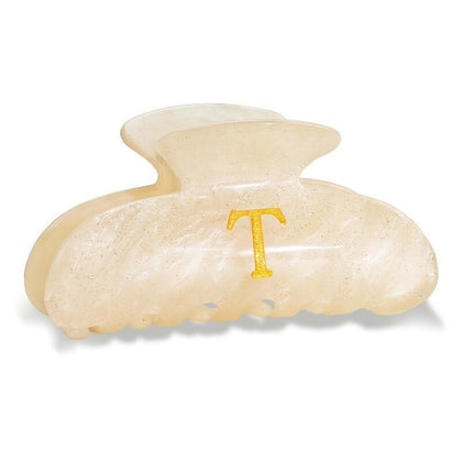 Fohufo Acrylic Letter Hair Clip T front view in glitter finish