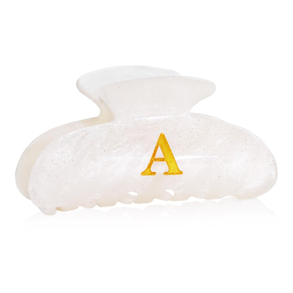 Fohufo Hair Claw Clip in white with monogram letter A front view