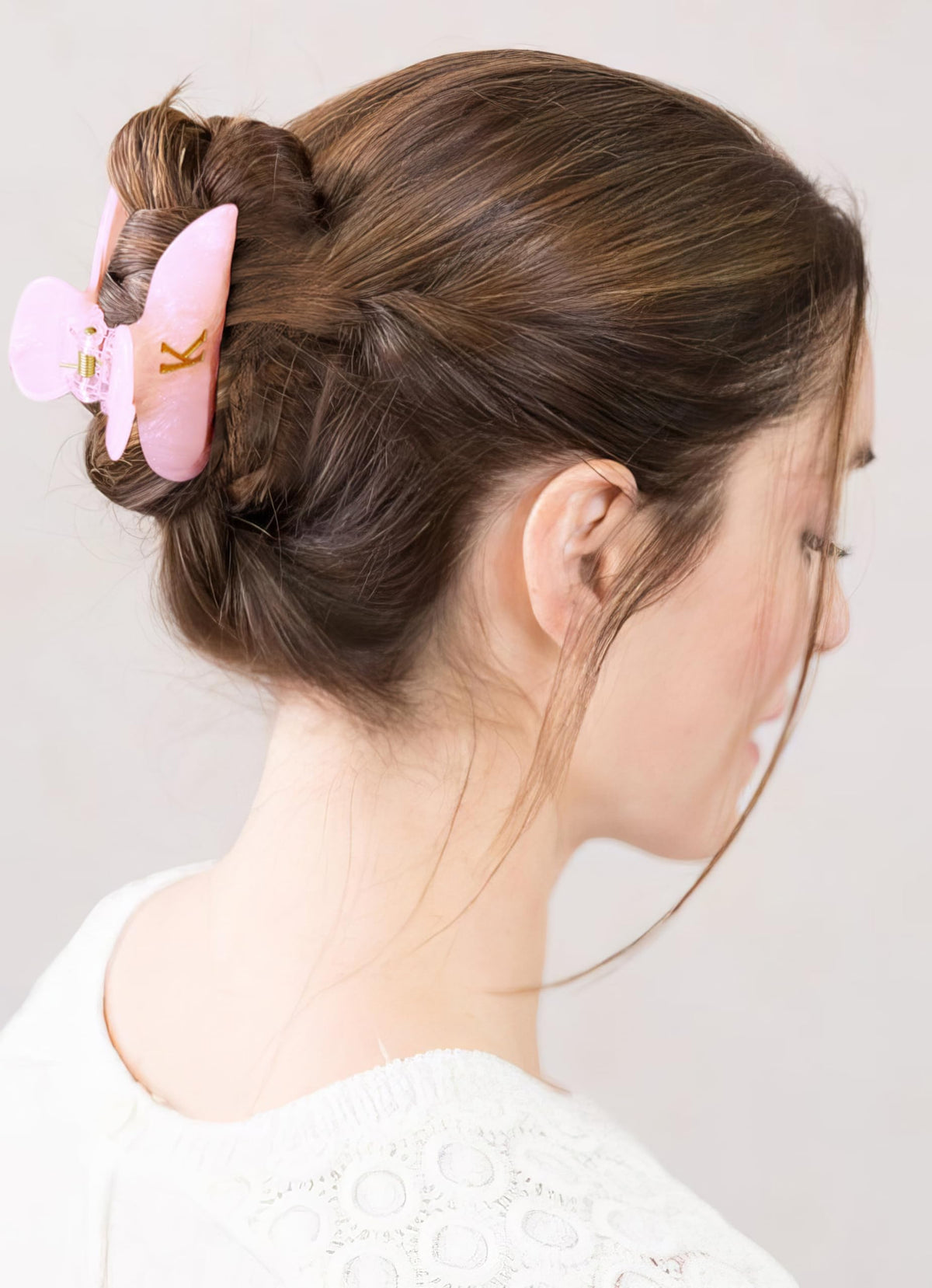 Fohufo Initial Hair Clip Pink Letter J in velvet bag