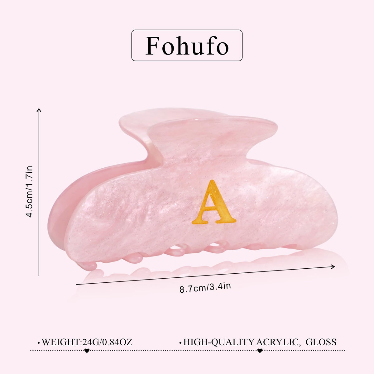 Fohufo Initial Hair Clip Pink Letter J on model