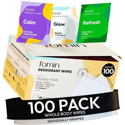 FOMIN Acidified Deodorant Wipes front view with packaging