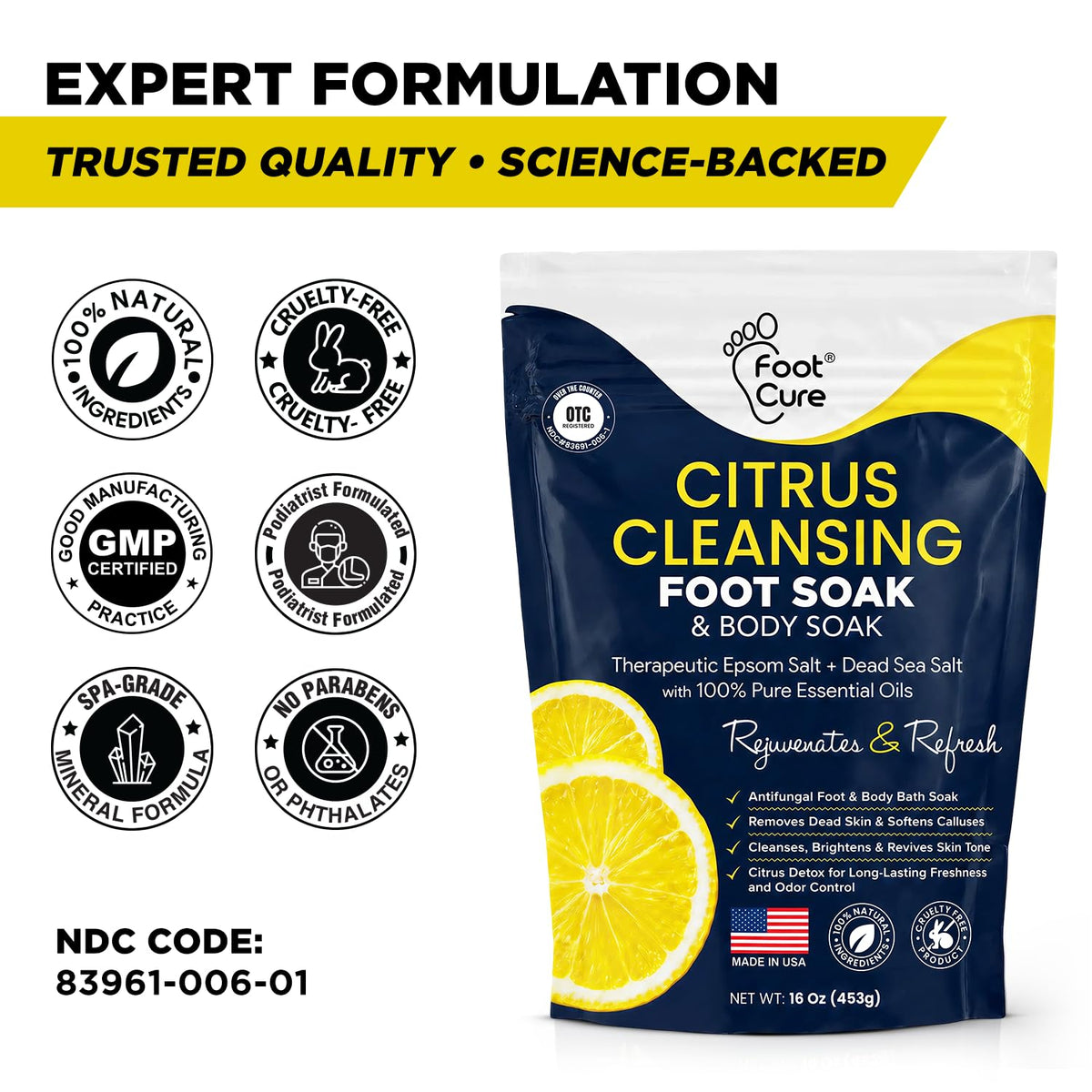 FOOT Citrus Detox Foot Soak being poured into water