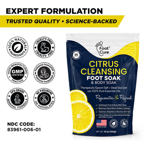 FOOT Citrus Detox Foot Soak being poured into water
