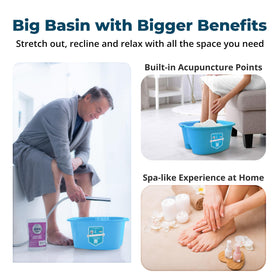 Foot soaking tub filled with warm water and Epsom salts