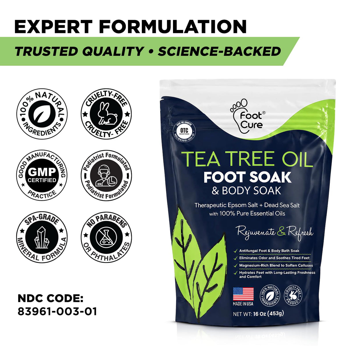 FOOT Tea Tree & Citrus Foot Soak with Epsom Salt in a relaxing setting