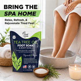 FOOT Tea Tree Oil Foot Soak on a spa table