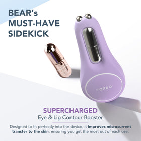 FOREO BEAR 2 device and serum on a vanity table