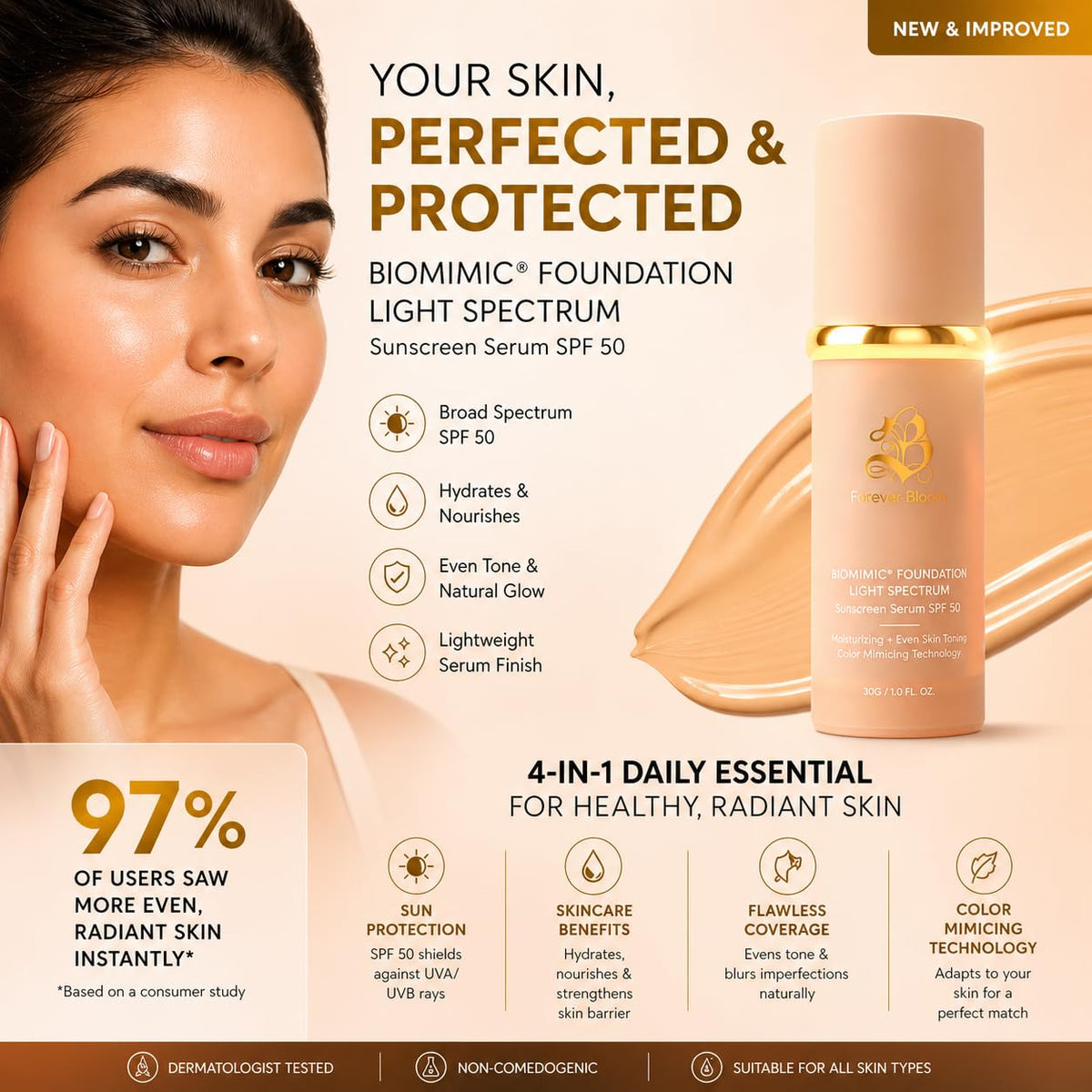 Forever Bloom Bio Mimic Foundation swatch on skin
