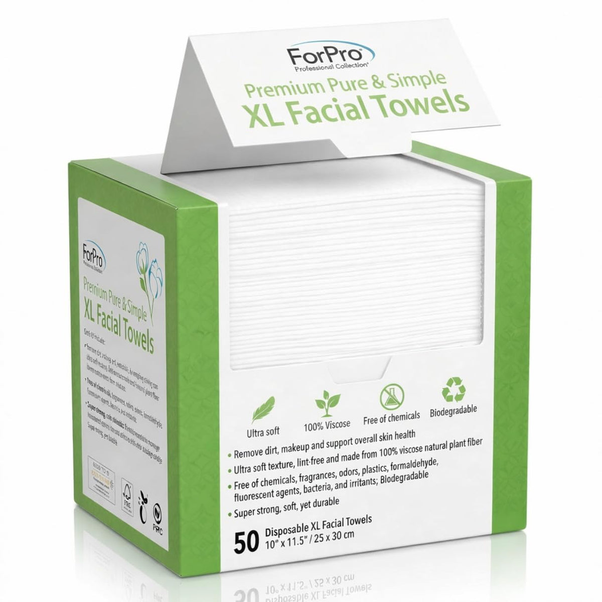 ForPro Disposable Face Towels 50ct front view in dispenser