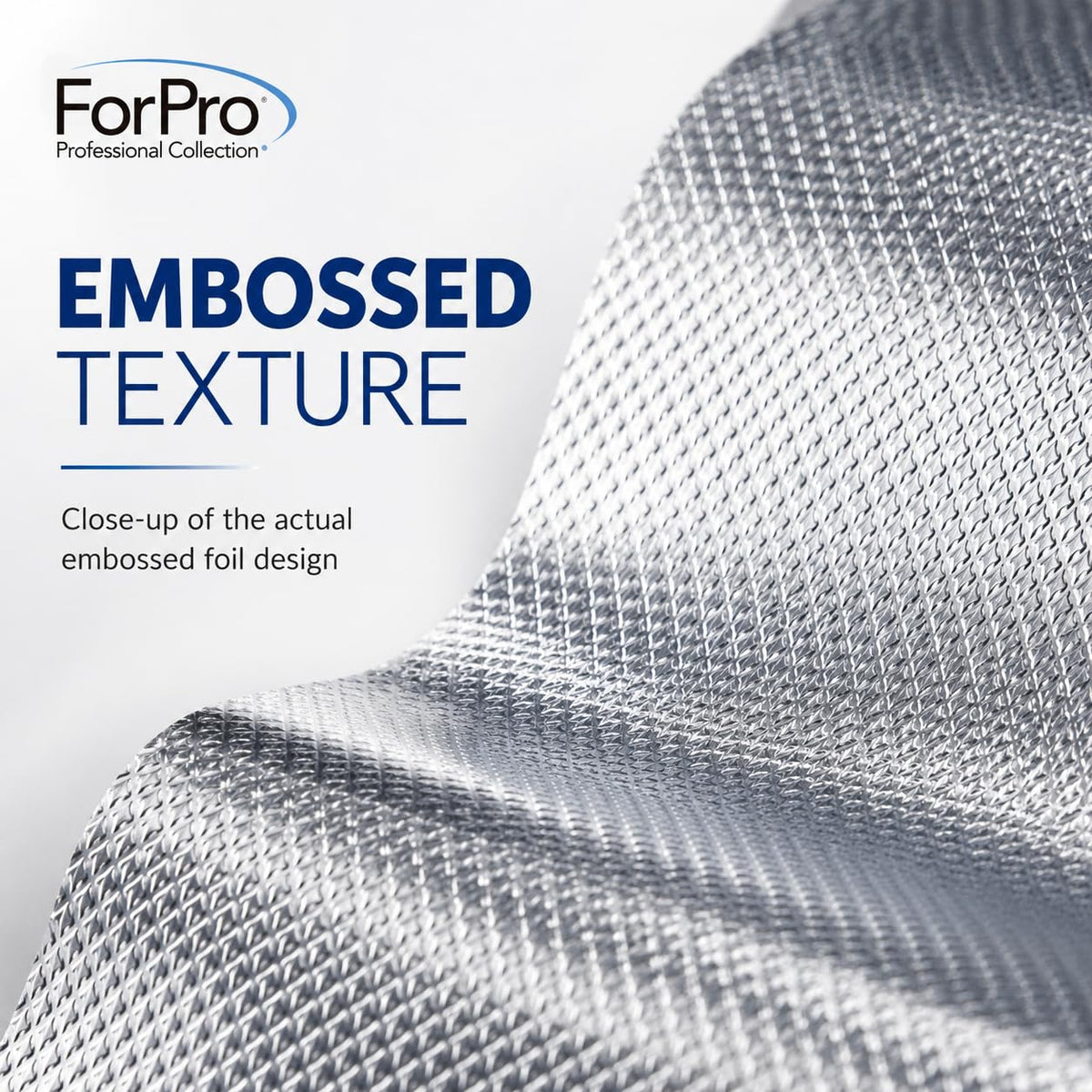 ForPro embossed hair foil sheets pack showing dimensions and quantity