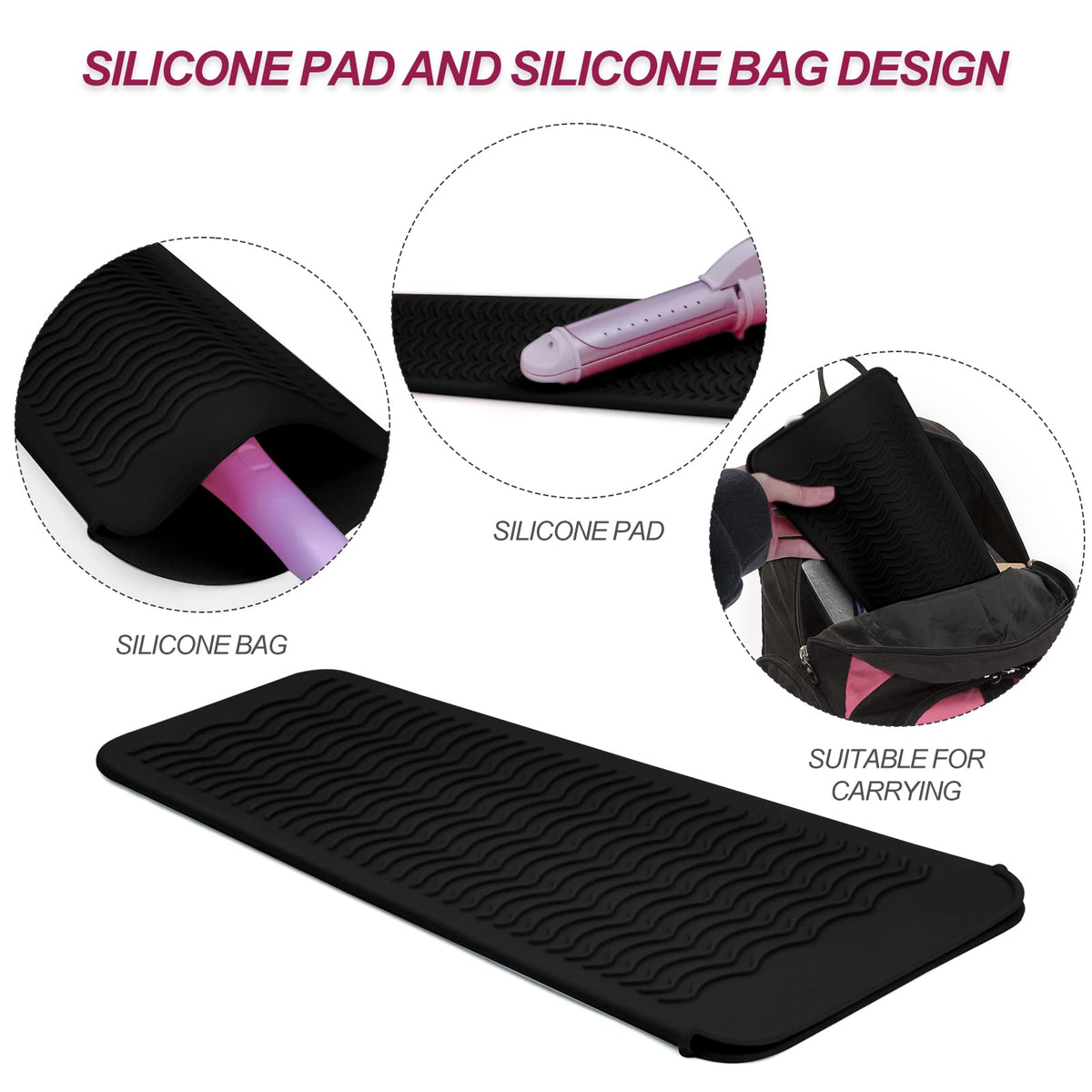 Fouews Silicone Heat Resistant Mat Pouch displayed with hair tools