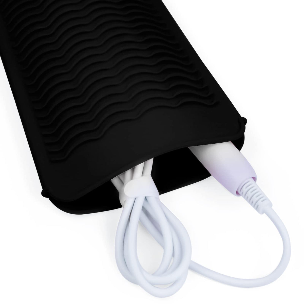 Fouews Silicone Heat Resistant Mat Pouch open with curling iron inside