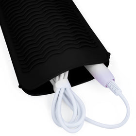 Fouews Silicone Heat Resistant Mat Pouch open with curling iron inside