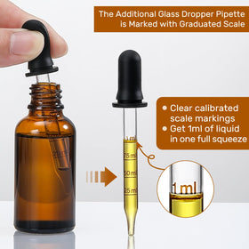 Four AOZITA amber glass dropper bottles arranged