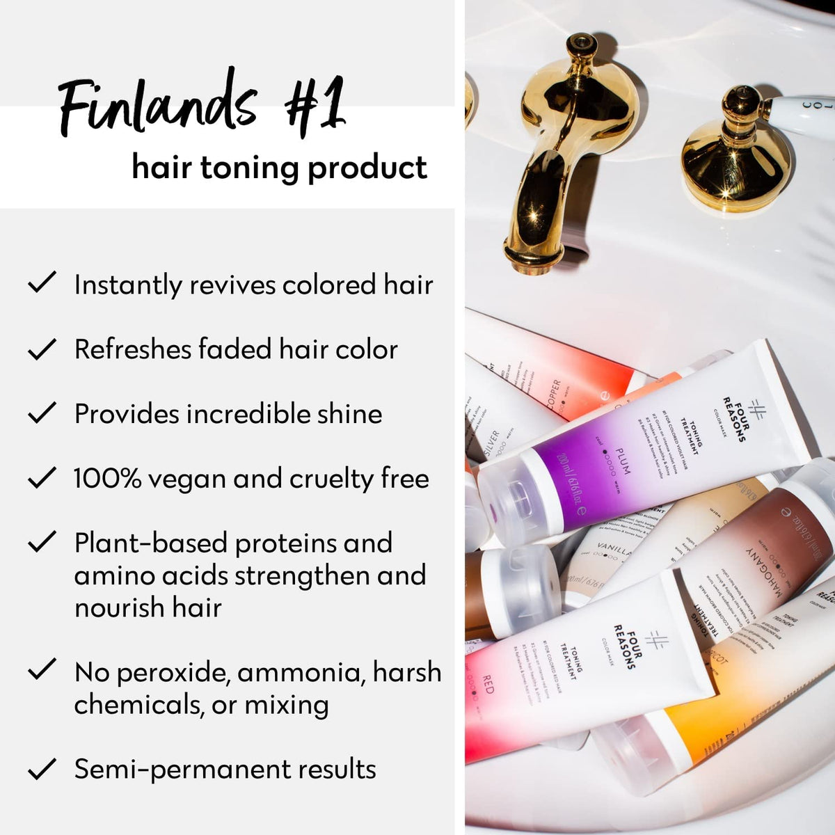 FOUR REASONS Color Mask Plum on a bathroom shelf