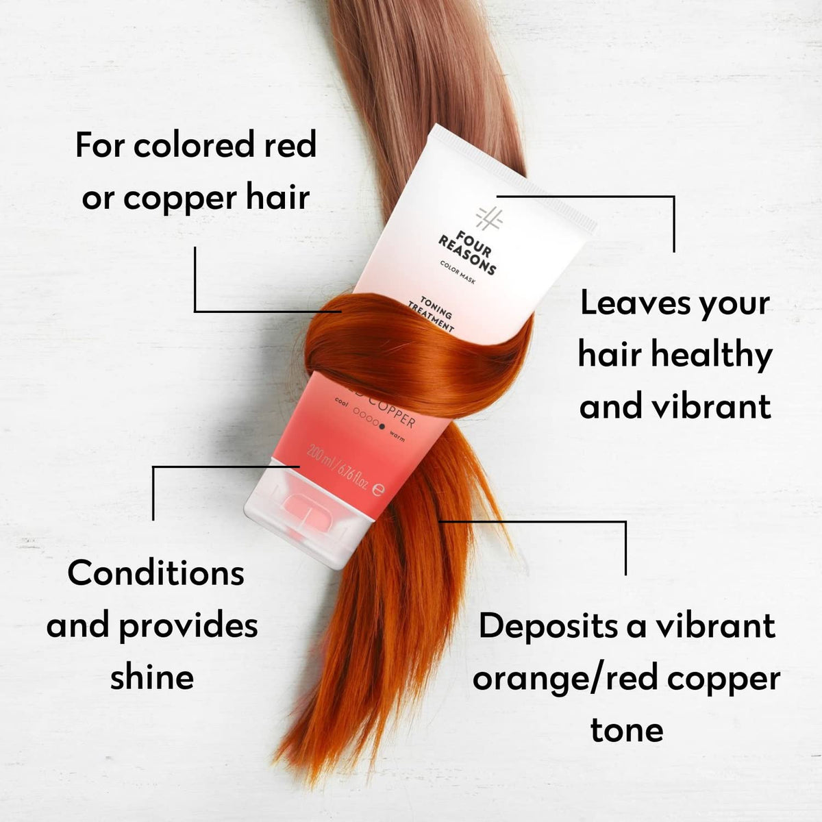 FOUR REASONS Color Mask Red Copper texture on hand
