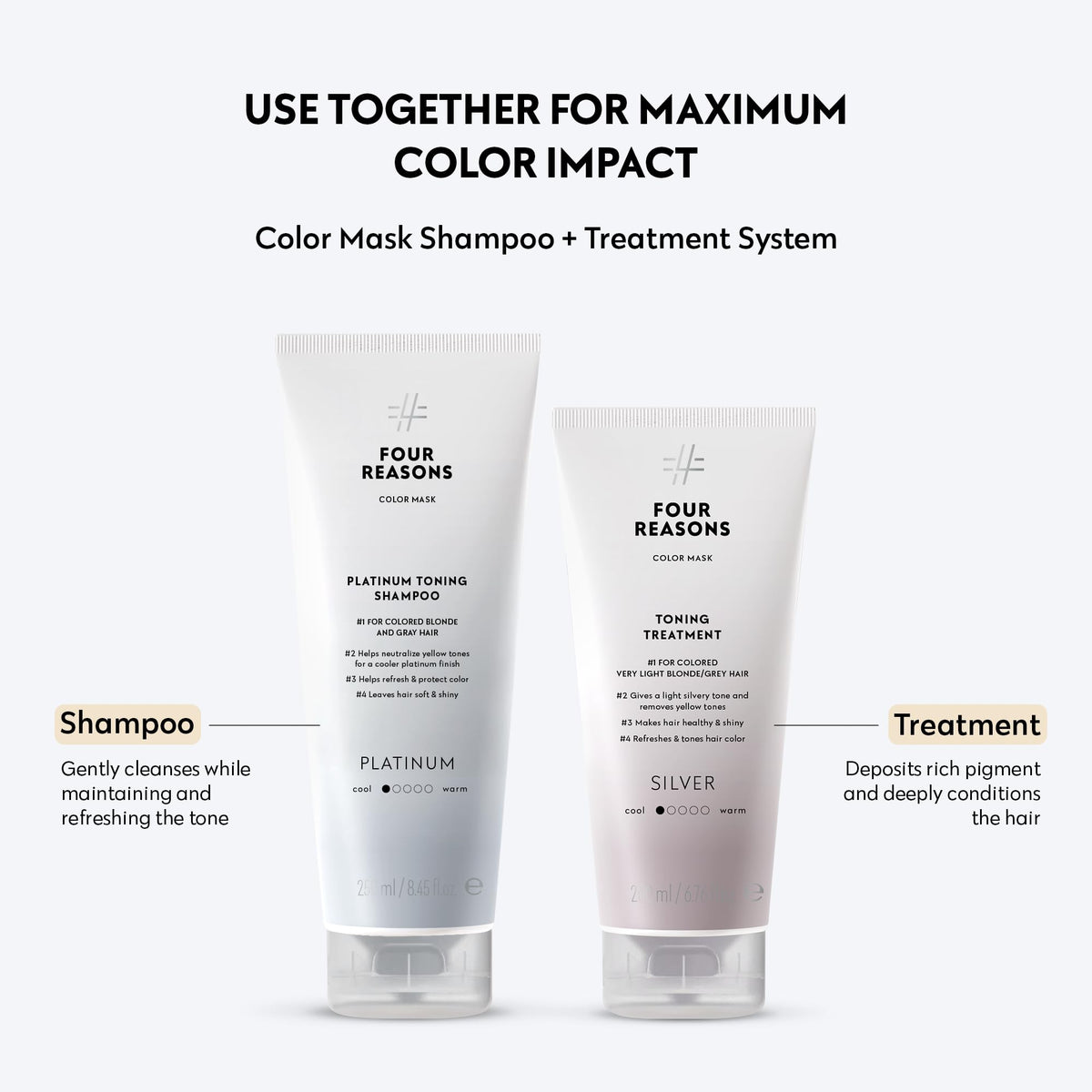 FOUR REASONS Colour Mask Silver displayed on a bathroom shelf