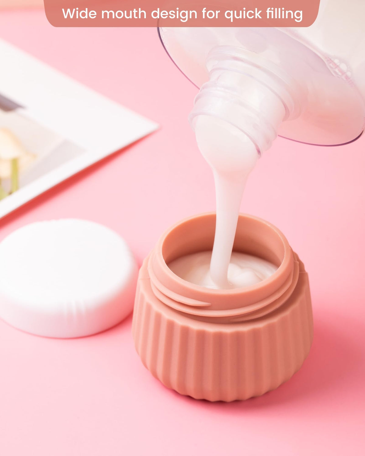 Four silicone face cream jars in different colours