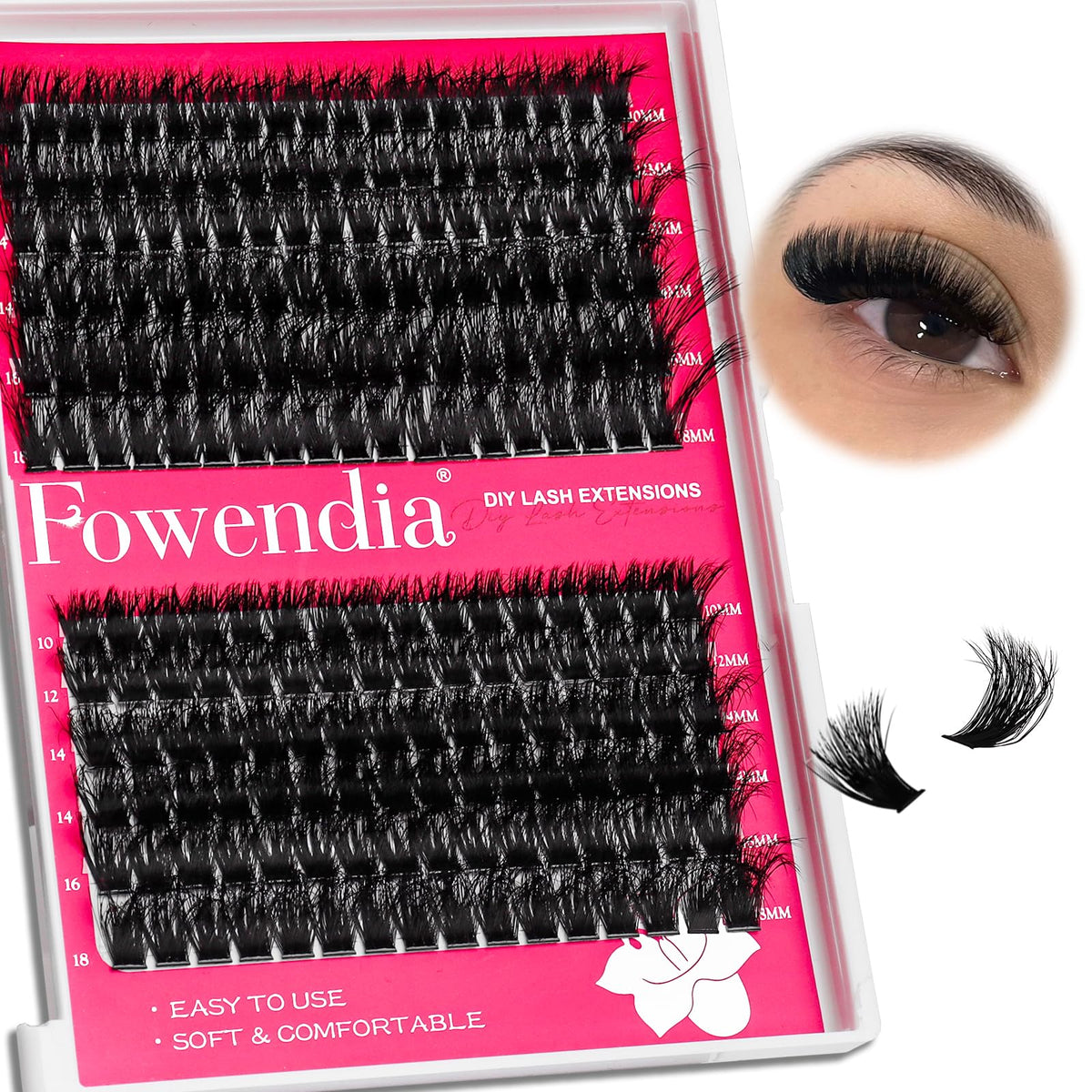 Fowendia Lash Clusters front view with 10-18mm lengths