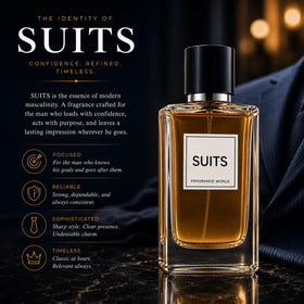 Fragrance World Suits Eau de Parfum bottle close-up