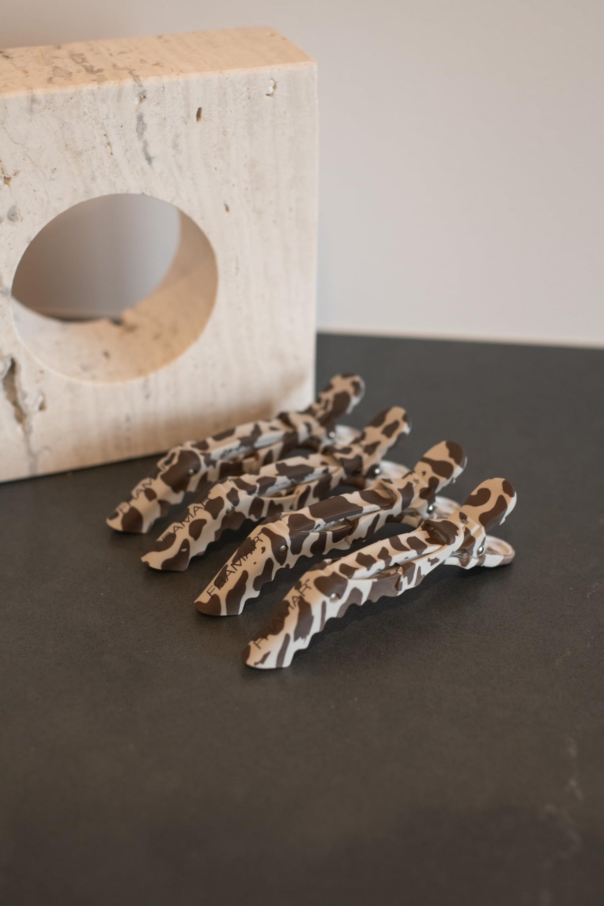 FRAMAR Cow Print Alligator Clips side view