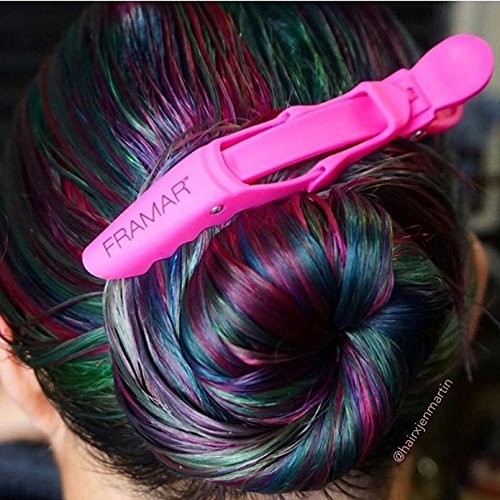 FRAMAR Gator Grips Pink Styling Hair Clips on a styling table
