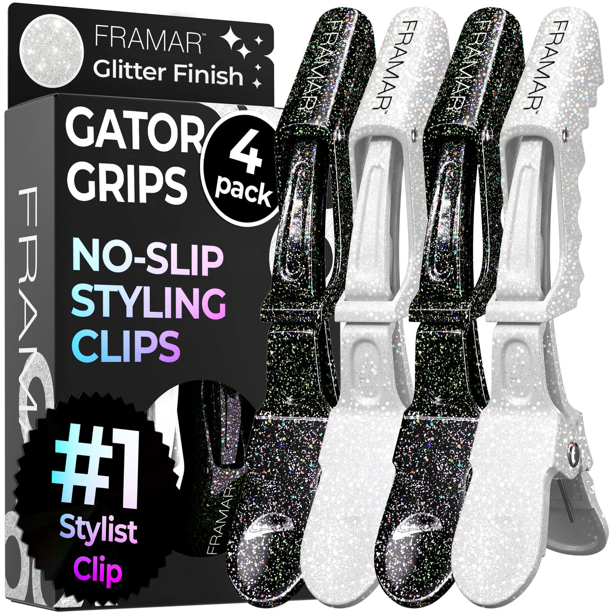 FRAMAR Glitter Hair Clip Set front view with four clips