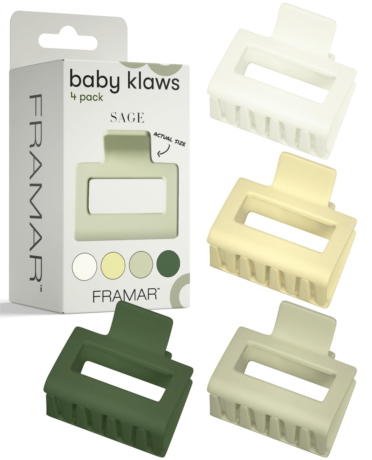 FRAMAR Medium Claw Clip 4 Pack in earthy green shades front view