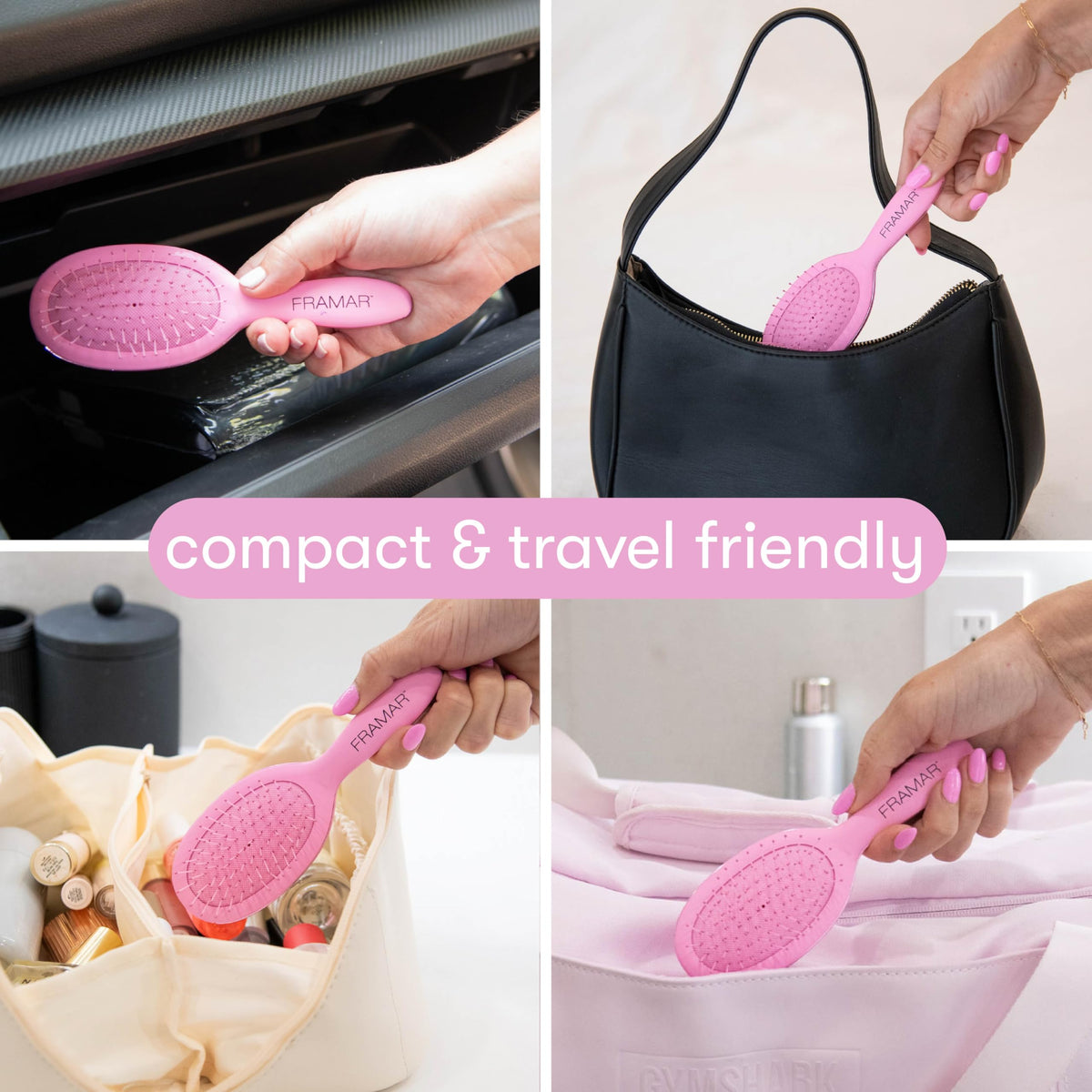 FRAMAR Mini Hair Brush Detangler held in a hand