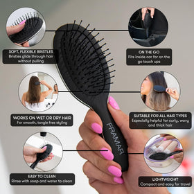 FRAMAR Mini Hair Brush Detangler side view showing bristles