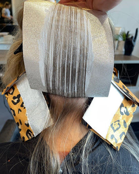 FRAMAR Party Animal Hair Foils Leopard design displayed on a salon station
