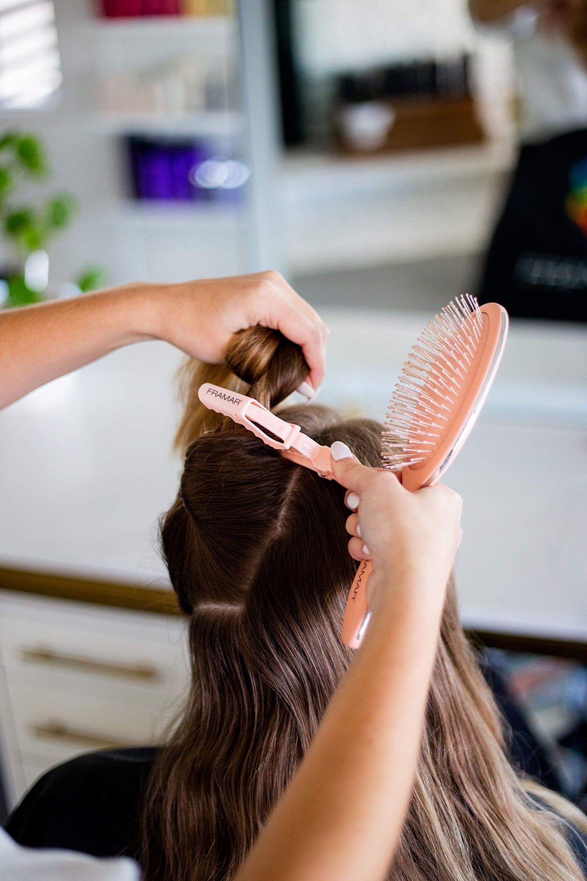 FRAMAR Pastel Alligator Hair Clip in hand for easy styling