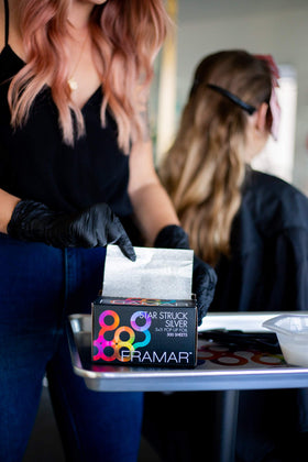 FRAMAR Silver Hair Foils displayed in salon setting