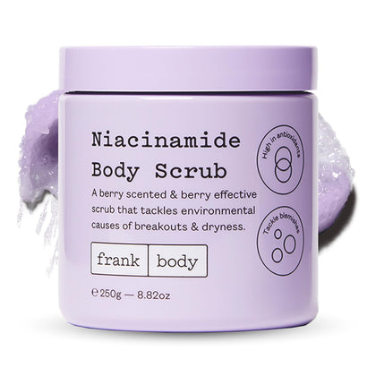 frank body Niacinamide Body Scrub 250g front view with berry scent