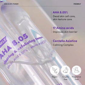 FRANKLY AHA 8.05% Toner back view showing ingredients