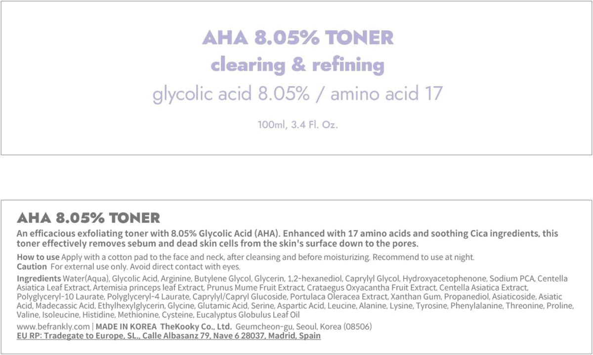 FRANKLY AHA 8.05% Toner packaging display
