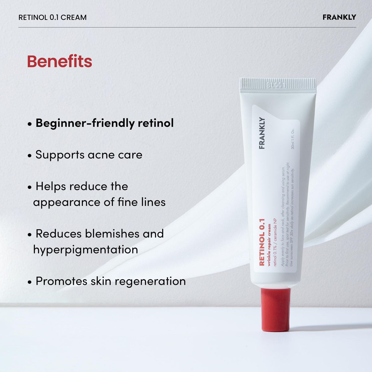 FRANKLY Retinol 0.1% Cream applied on skin