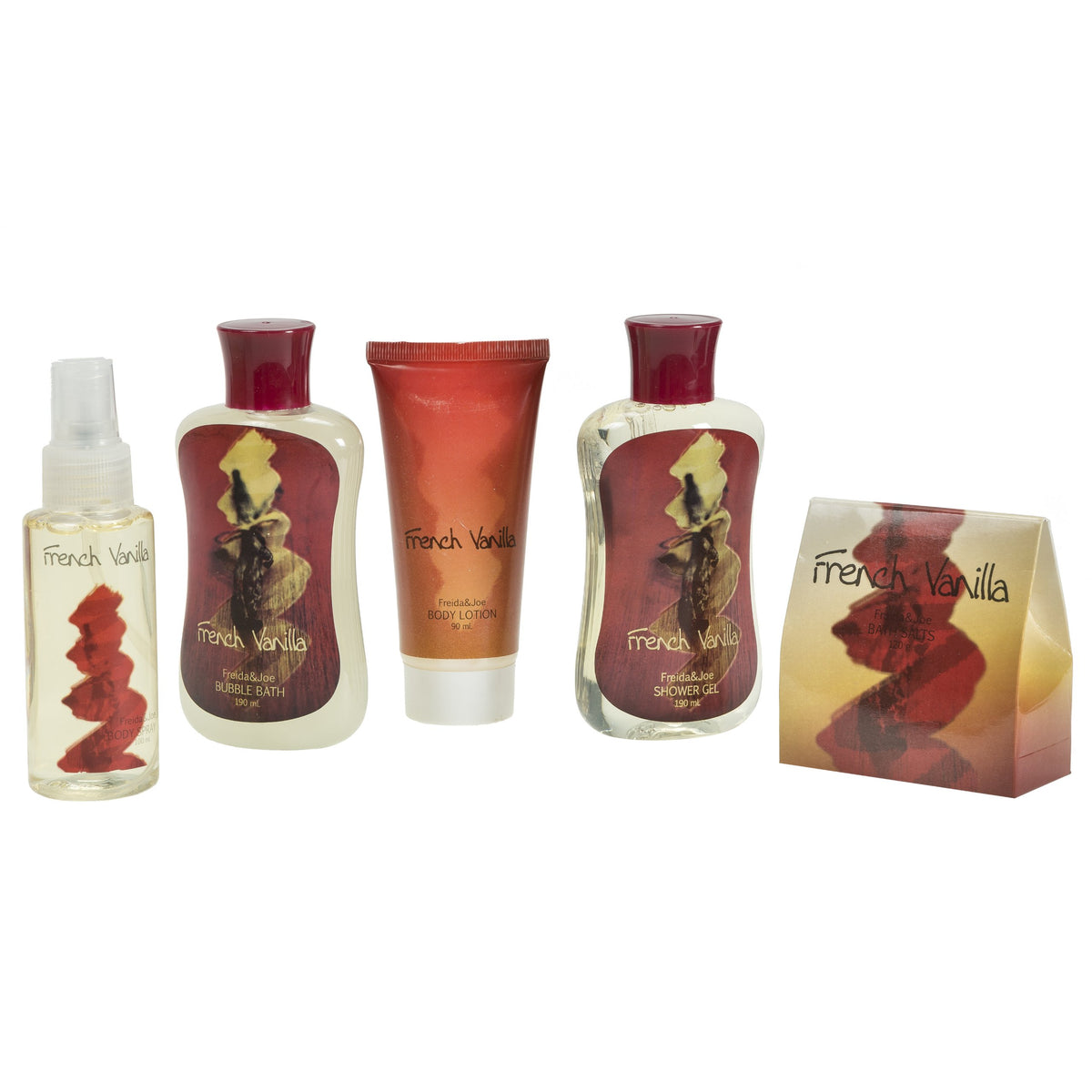 Freida and Joe Bath and Body Gift Basket contents including shower gel and lotion