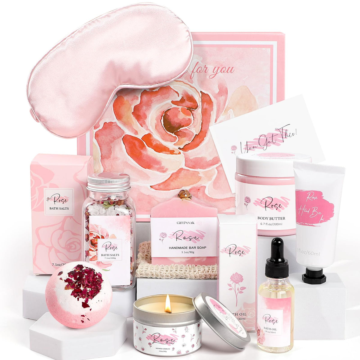 Frerdui Rose Spa Gift Set contents including bath salts and body butter