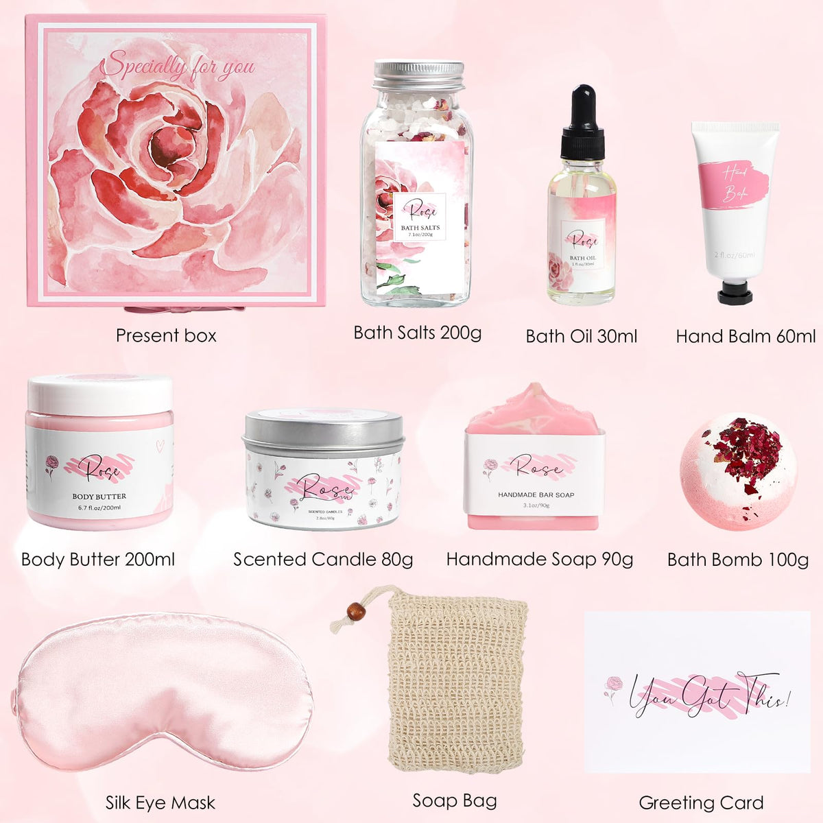Frerdui Rose Spa Gift Set with luxurious packaging and silk eye mask