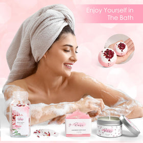 Frerdui Rose Spa Gift Set with soy wax candles and bath oil