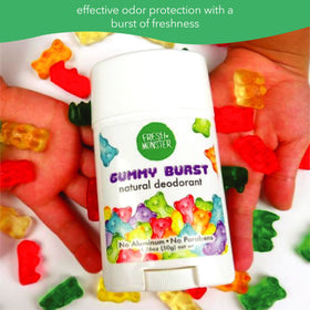 Fresh Monster Kids Natural Deodorant Gummy Burst in use by a child