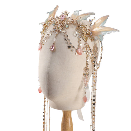 FRESHME Renaissance Butterfly Elf Fairy Crown front view with pink butterfly wings