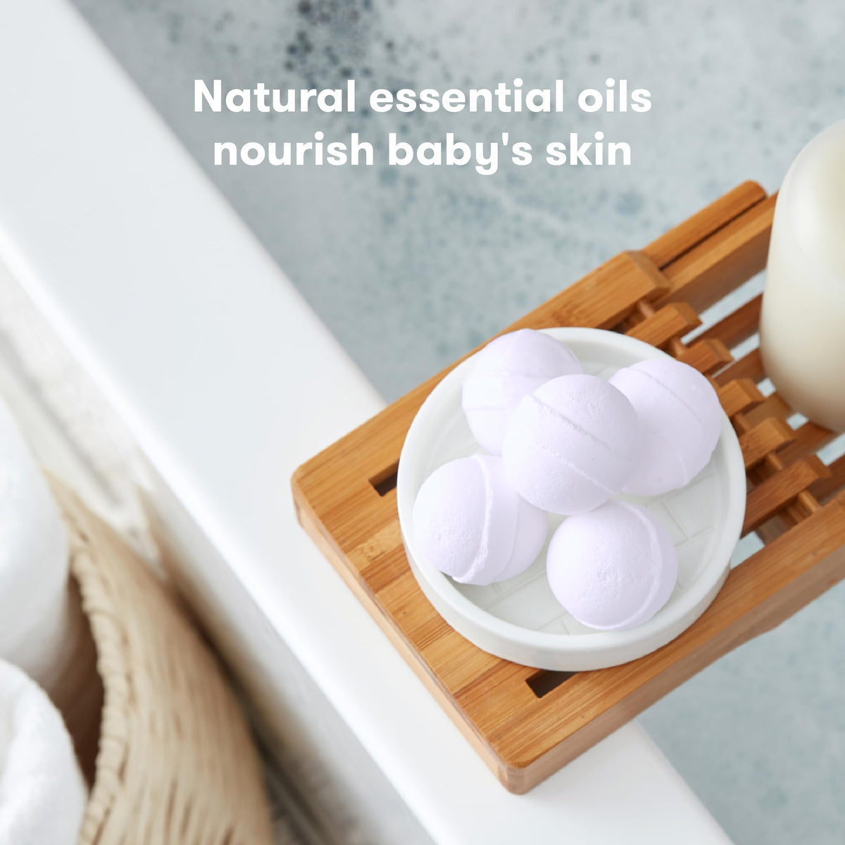 Frida Natural Sleep Bath Bombs Lavender in a bath setting