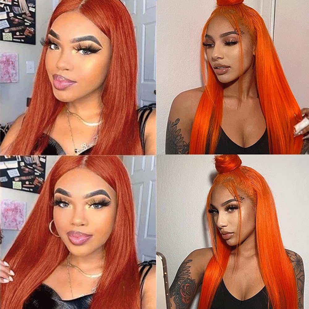 Fridnae 350 Colour Orange Straight Hair Bundle close-up