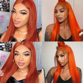 Fridnae 350 Colour Orange Straight Hair Bundle close-up